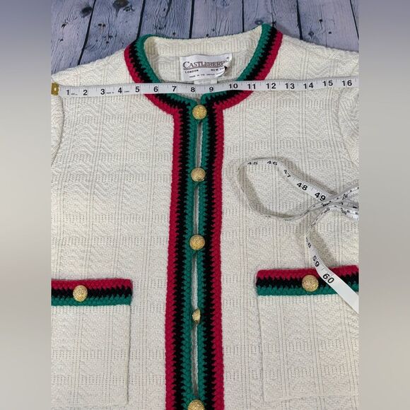 VINTAGE Castleberry Classic Cream Academia Collegiate Tweed Knit Lady Jacket 16 - Picture 8 of 10